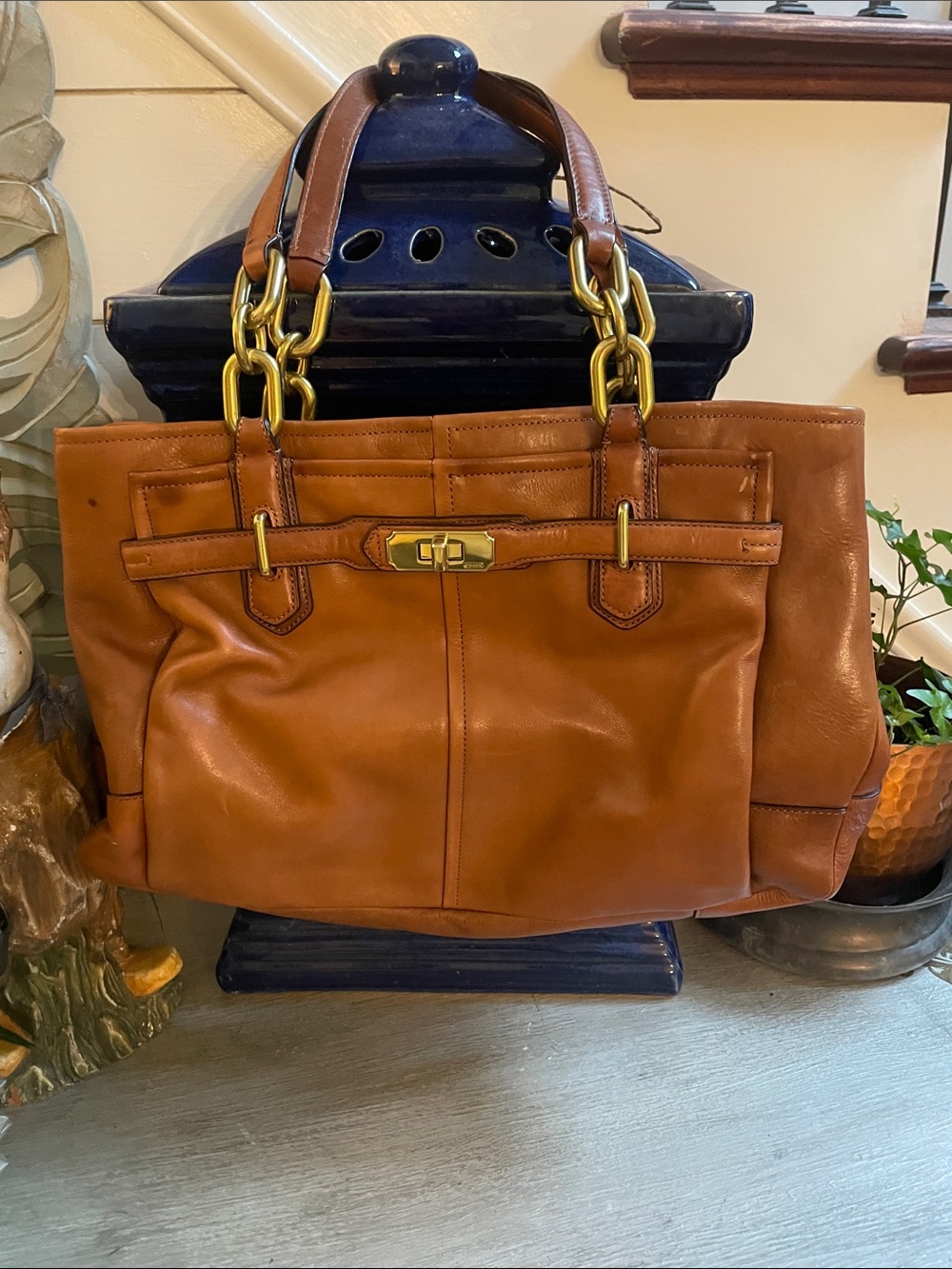 Coach Chelsea Jayden Carryall Brown Leather Shoulder Bag Brass Hardware